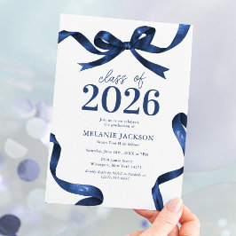 Invitación Fiesta de Graduación con Lazo Azul Elegante
