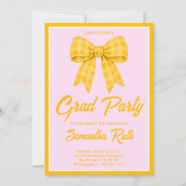 Invitación Fiesta de Graduación con Lazo de Gingham Amarillo