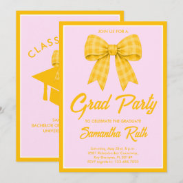 Invitación Fiesta de Graduación con Lazo de Gingham Amarillo