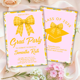 Invitación Fiesta de Graduación con Lazo de Gingham Amarillo