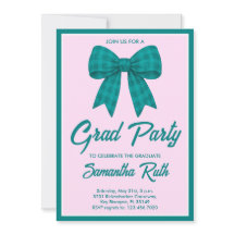 Fiesta de graduación con lazo de gingham azul turq