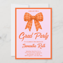 Invitación Fiesta de Graduación con Lazo de Gingham Naranja