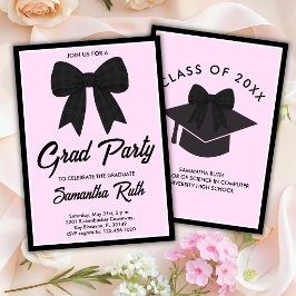 Invitación Fiesta de Graduación con Lazo de Gingham Negro