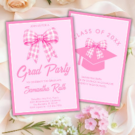 Invitación Fiesta de Graduación con Lazo de Gingham Rosa