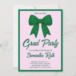 Invitación Fiesta de Graduación con Lazo de Gingham Verde