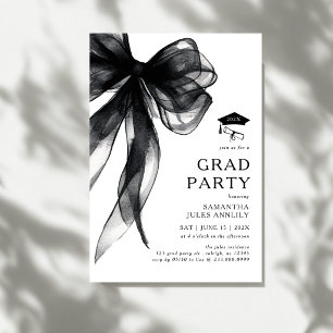 Invitación Fiesta de Graduación con Lazo Negro Moderno y Eleg