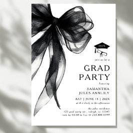 Invitación Fiesta de Graduación con Lazo Negro Moderno y Eleg
