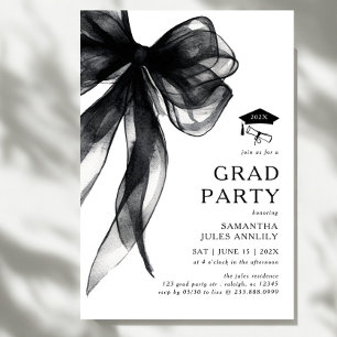 Invitación Fiesta de Graduación con Lazo Negro Moderno y Eleg