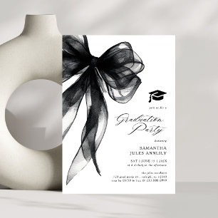 Invitación Fiesta de graduación con lazo negro moderno y eleg