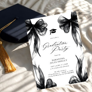 Invitación Fiesta de graduación con lazo negro moderno y eleg