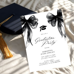 Invitación Fiesta de Graduación con Lazo Negro Moderno y Eleg