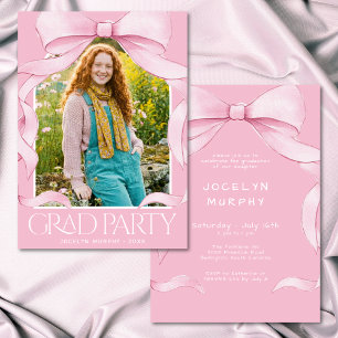 Invitación Fiesta de graduación con lazo rosa de moda