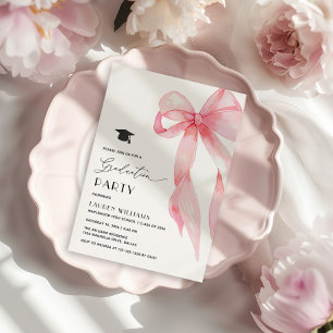 Invitación Fiesta de Graduación con Lazo Rosa Elegante