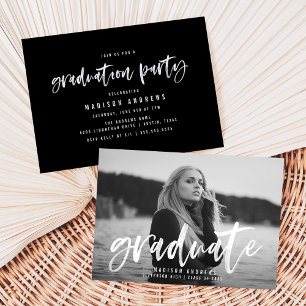 Invitación Fiesta de Graduación con Letra de Pincel Blanco Mo