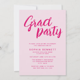 Invitación Fiesta de Graduación con Letra de Pincel Rosa Mode