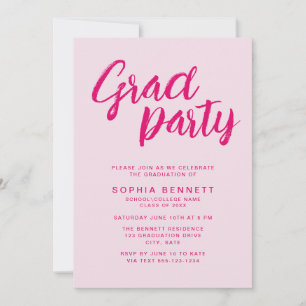 Invitación Fiesta de Graduación con Letra de Pincel Rosa Mode