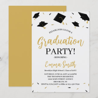 Invitación Fiesta de Graduación con Letra Dorada Moderna
