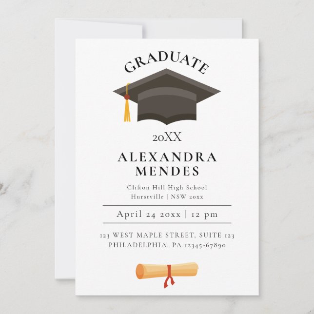 Invitación Fiesta de Graduación con Letra Dorada Simple Moder (Anverso)