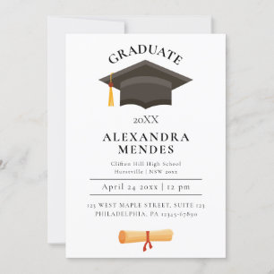 Invitación Fiesta de Graduación con Letra Dorada Simple Moder