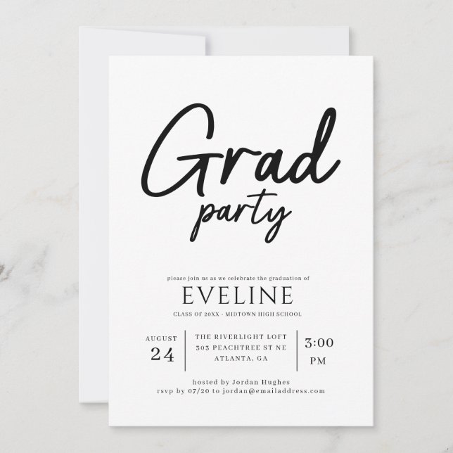 Invitación Fiesta de Graduación con Letra Moderna (Anverso)