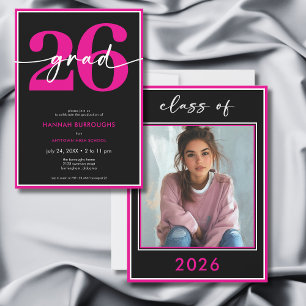 Invitación Fiesta de Graduación con Letra Script Rosa Minimal