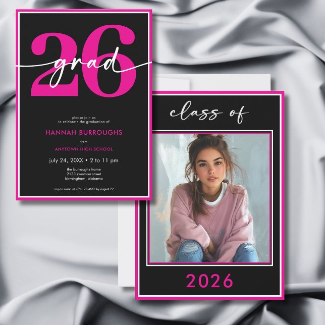 Invitación Fiesta de Graduación con Letra Script Rosa Minimal (Modern Minimal Pink Script Graduation Party Invitation)