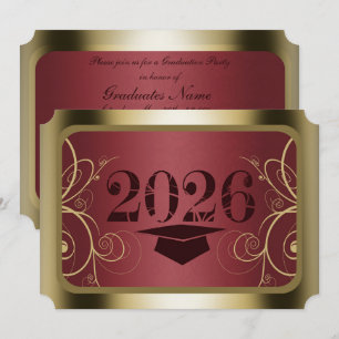 Invitación Fiesta de Graduación con Marco de Color Granate y 