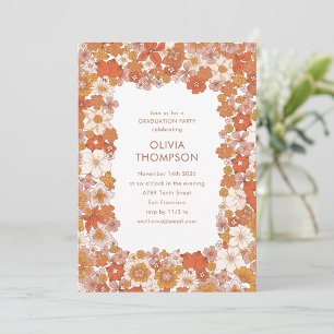 Invitación Fiesta de Graduación con Marco Floral Naranja Boho