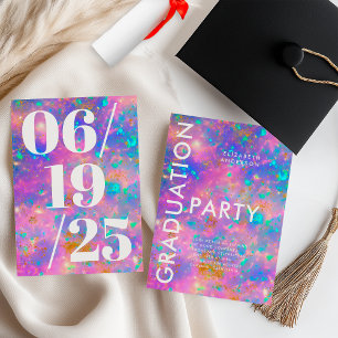 Invitación Fiesta de Graduación con Moderno Opalo Dorado y Au