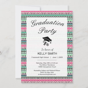 Invitación Fiesta de graduación con patrones aztecas colorido