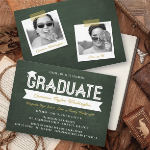 Invitación Fiesta de Graduación con Pizarra de Tiza y Cinta S