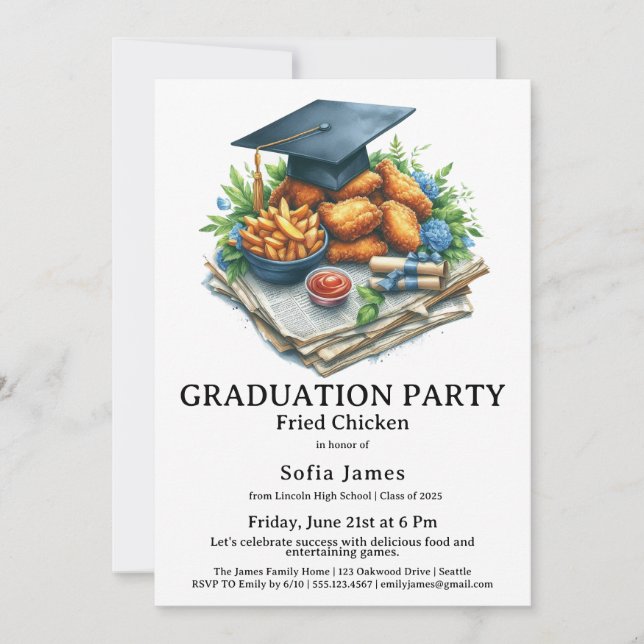 Invitación Fiesta de Graduación con Pollo Frito (Anverso)
