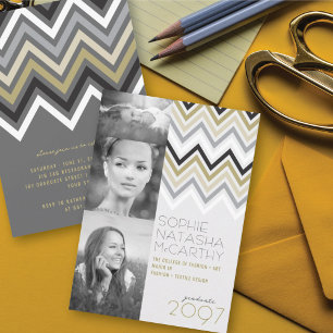 Invitación Fiesta de Graduación con Rayas Chevron en Zig Zag 
