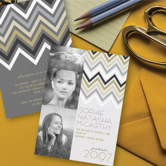 Invitación Fiesta de Graduación con Rayas Chevron en Zig Zag