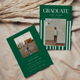 Invitación Fiesta de Graduación con Rayas y 2 Fotos en Verde 