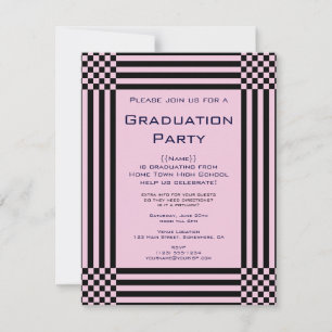 Invitación Fiesta de Graduación con Rayas y Cuadros Negros y