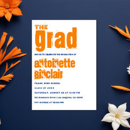 Invitación Fiesta de Graduación con Tipografía Grunge Naranja