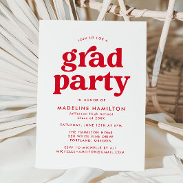 Invitación Fiesta de Graduación con Tipografía Roja Negrita
