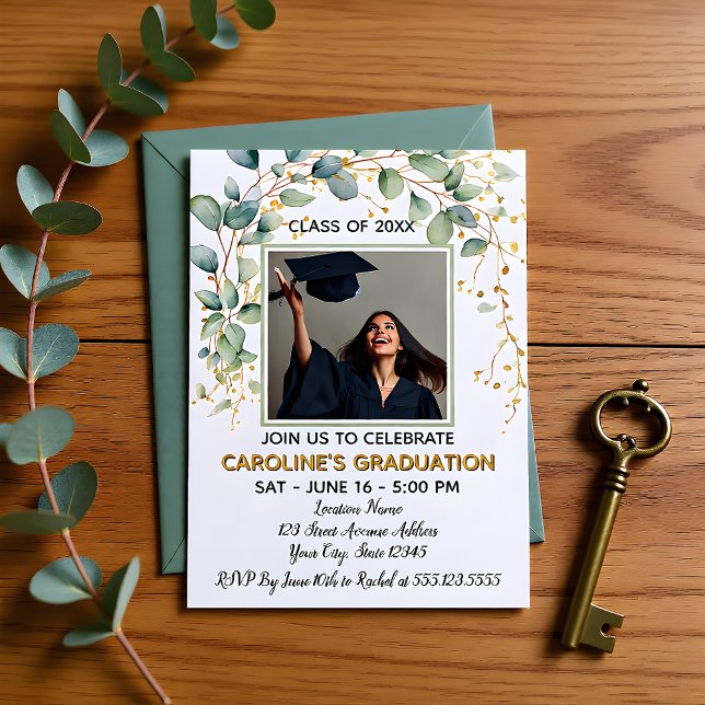 Invitación Fiesta de Graduación con Verde de Eucalipto Modern (Subido por el creador)