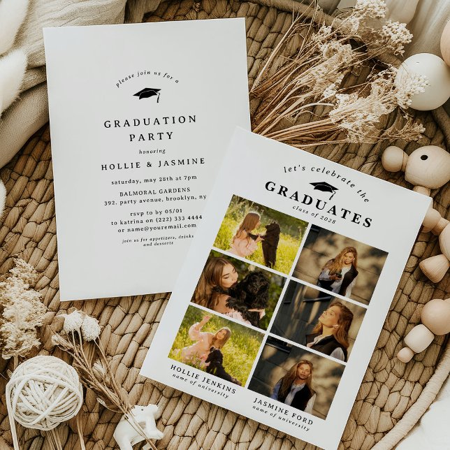 Invitación Fiesta de graduación conjunta con elegante collage (Subido por el creador)
