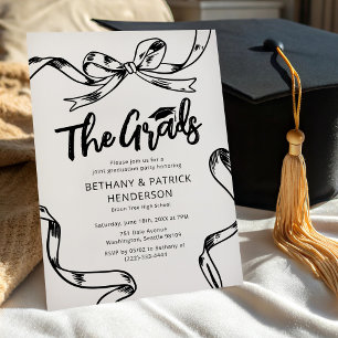 Invitación Fiesta de Graduación Conjunta con Lazo Negro Doodl