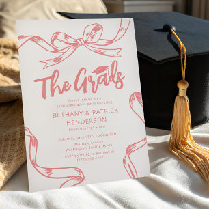 Invitación Fiesta de Graduación Conjunta con Lazo Rosa Doodle