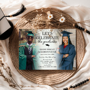 Invitación Fiesta de Graduación Conjunta de 2 Fotos con Estil