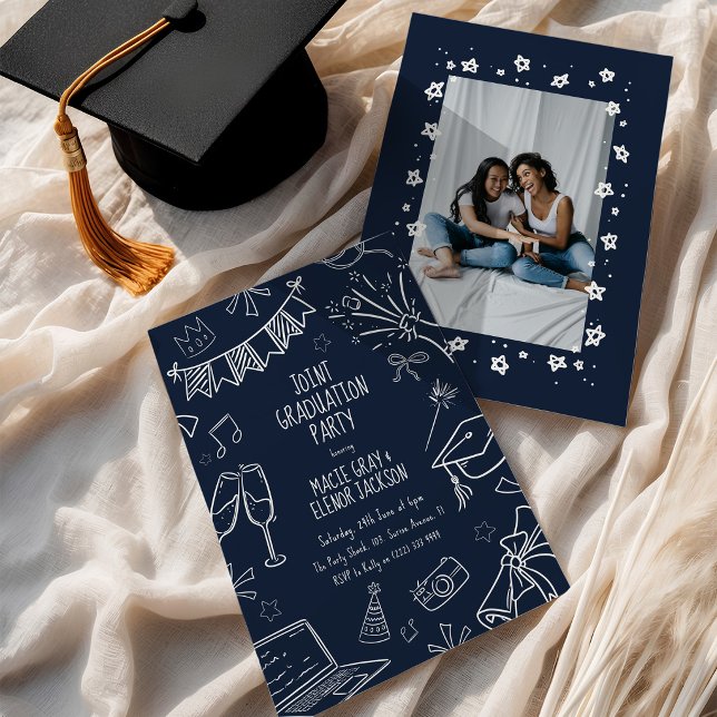 Invitación Fiesta de Graduación Conjunta Divertida Doodle (Subido por el creador)