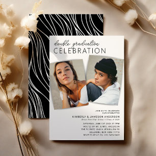 Invitación Fiesta de graduación conjunta moderna de 2 fotos