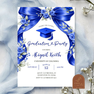 Invitación Fiesta de graduación Coquette azul marino con fot