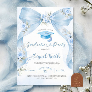 Invitación Fiesta de Graduación Coquette con Lazo Azul con In