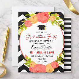 Invitación Fiesta de Graduación Corona Floral y Plumas Boho