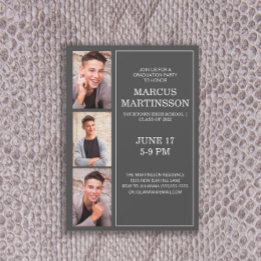Invitación Fiesta de Graduación de 3 Fotos Gris Moderno