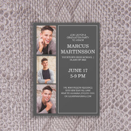 Invitación Fiesta de Graduación de 3 Fotos Gris Moderno